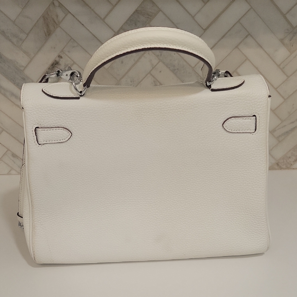 White Leather Satchel with Silver Hardware - Picture 6 of 12